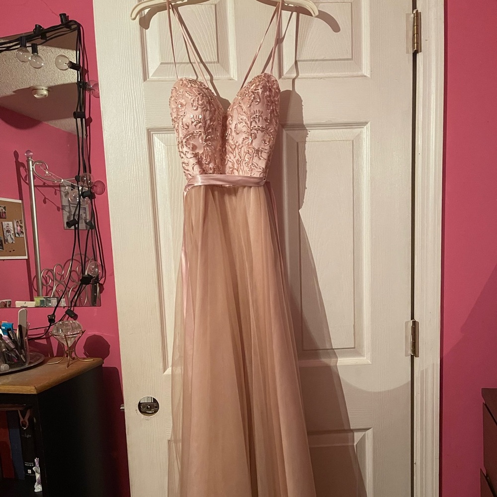 Long Pale Pink Prom Dress Size 4